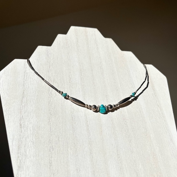 Vintage Turquoise and Sterling Silver Bead Choker Necklace and Bracelet Set - Picture 5 of 8